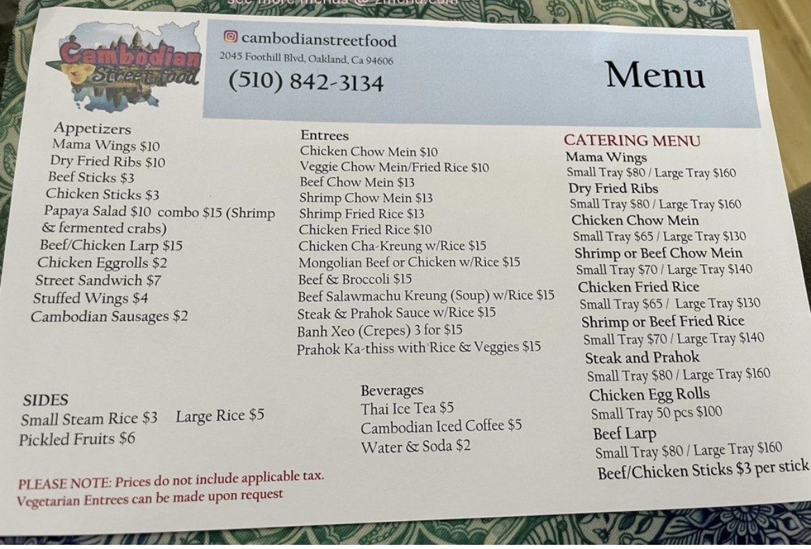 Cambodian Street Food menu