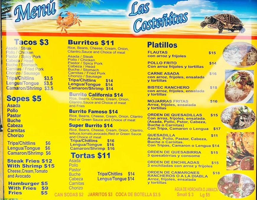 Las Costeñitas menu